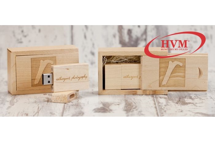 UHV 006 - Hộp Gỗ Trượt đựng USB