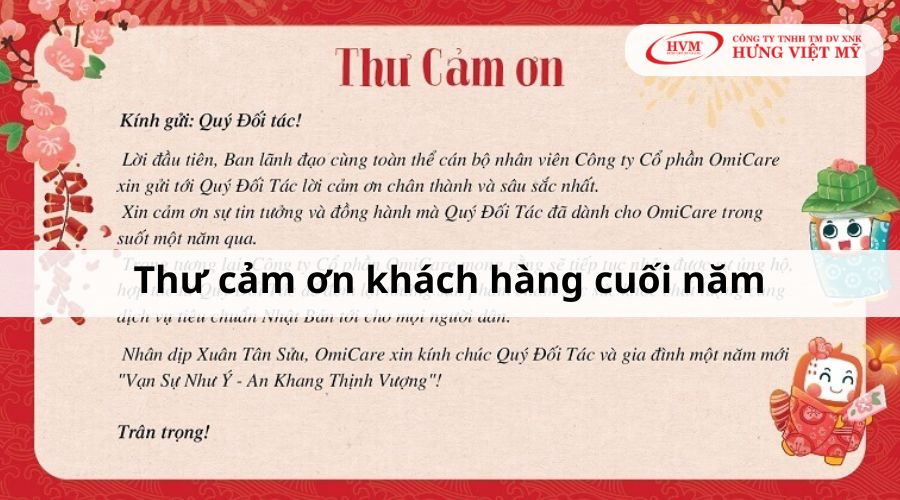 Mẫu thư cảm ơn khách hàng cuối năm