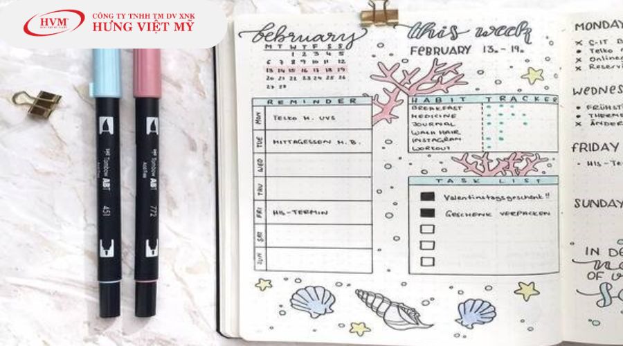 Mẫu bullet journal trang trí sổ tay