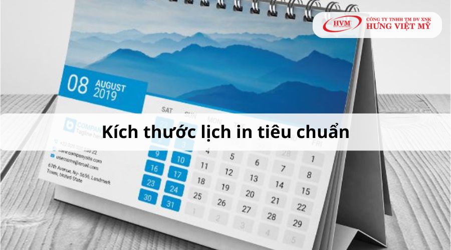 Kích thước lịch in tiêu chuẩn