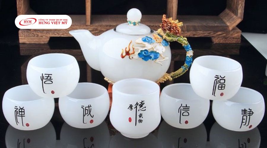 Bộ ấm chén bạch ngọc cao cấp tặng đối tác
