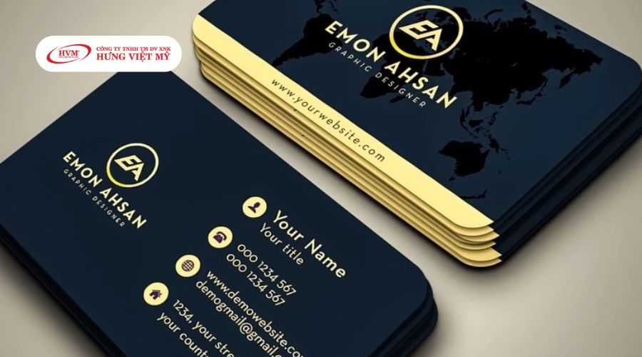 mẫu name card đẹp dành cho cá nhân với màu đen lịch lãm kết hợp với hoạ tiết chữ vàng kim