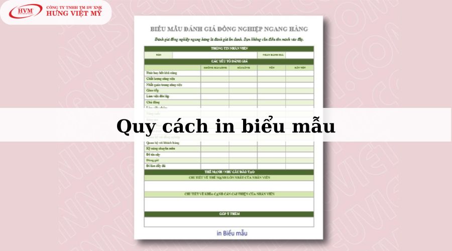 Quy cách in biểu mẫu tiêu chuẩn