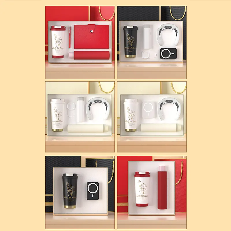 GS 015 - GIFTSET (Ô Dù + Máy Massage Cổ + Ly Giữ Nhiệt + Sạc Không Dây + Đèn LED Để Bàn + Sổ Tay + Bút Ký)