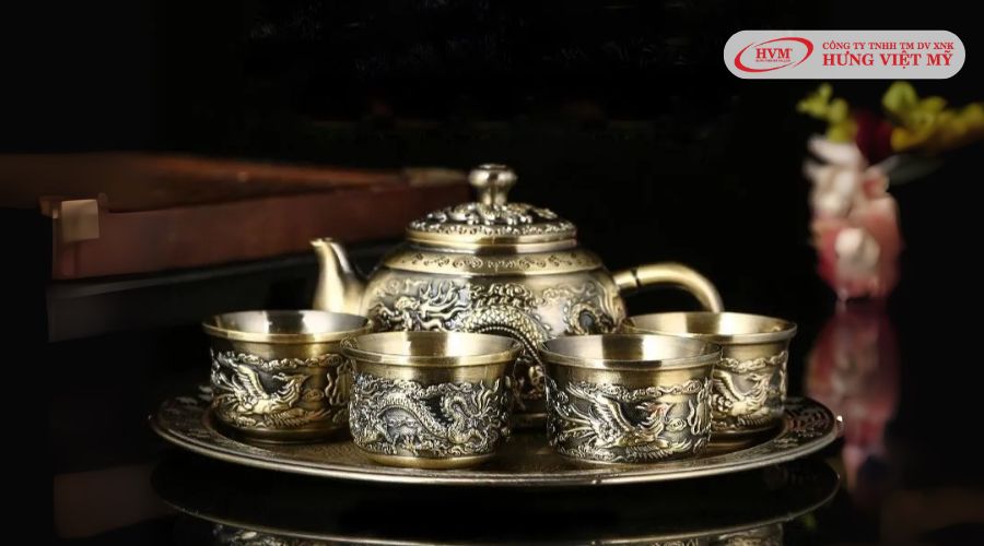 Bộ ấm chén cao cấp khắc họa tiết rồng