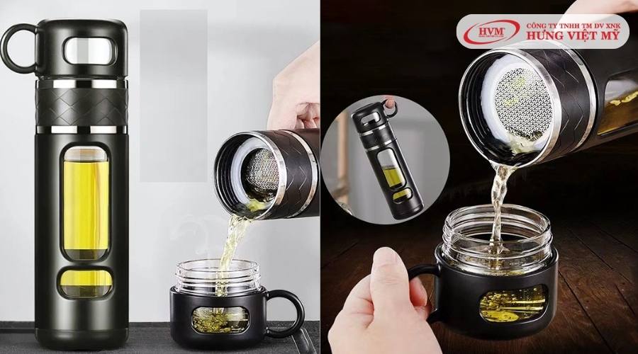 Bình đựng trà thủy tinh 2 lớp có cốc riêng