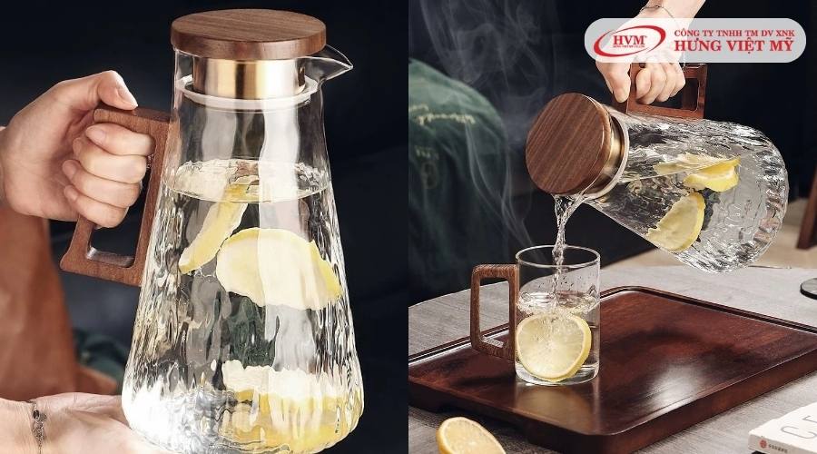 Bộ bình pha trà có nắp và tay cầm gỗ