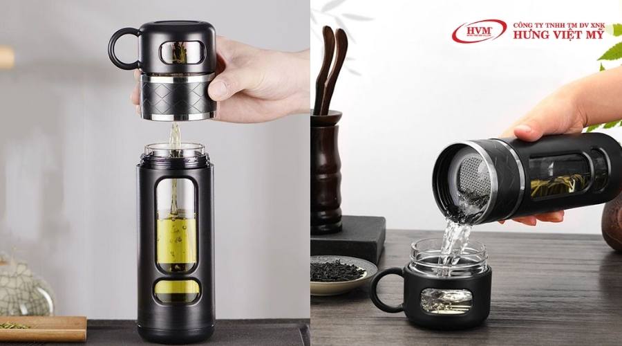 Bình thủy tinh giữ nhiệt có quai trên nắp tiện dụng