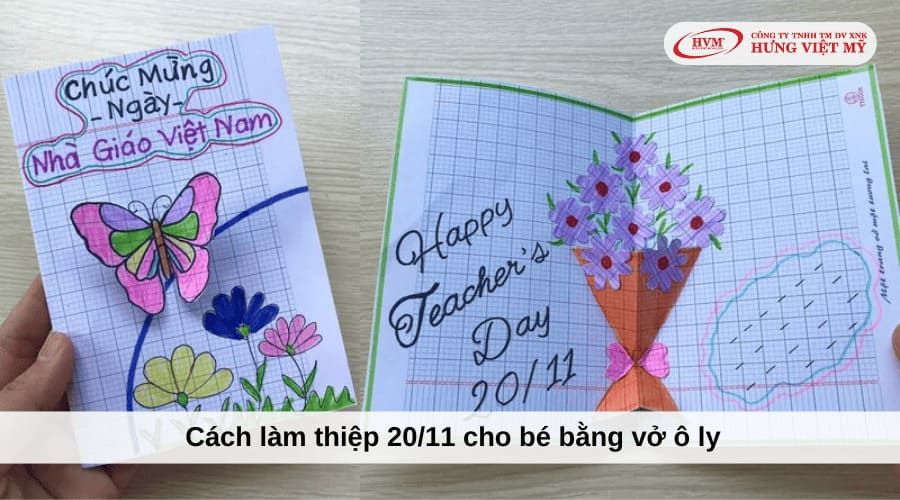 Thiệp 20/11 bằng vở ô ly đơn giản, dễ làm