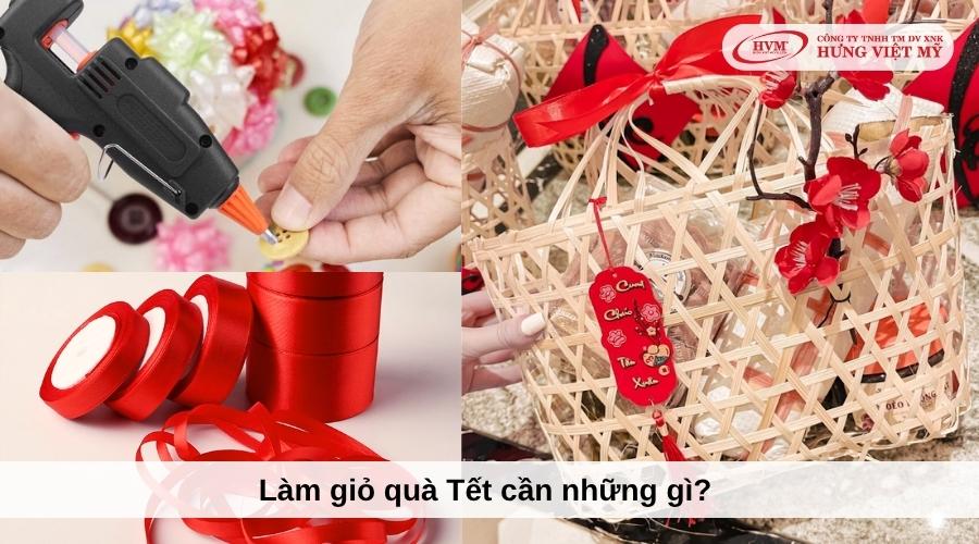 Dụng cụ gói và phụ kiện trang trí để giỏ quà Tết