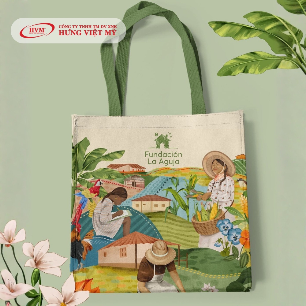 Túi canvas in theo yêu cầu với họa tiết thực phẩm nhiều màu sắc nổi bật