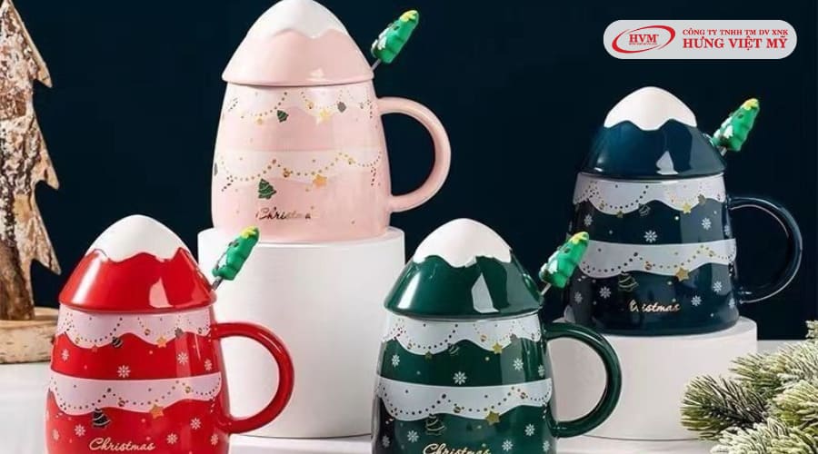 Ly gốm Noel hình cây thông