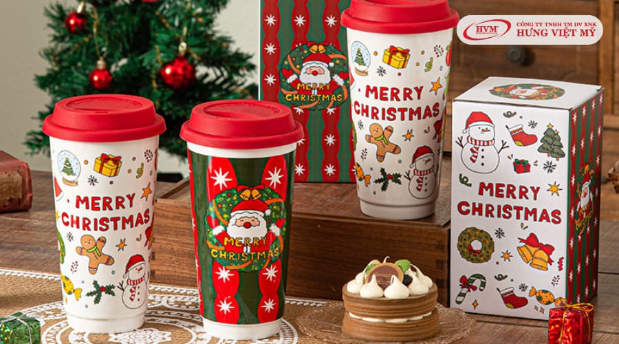 Cốc Giáng sinh kèm nắp đậy silicon