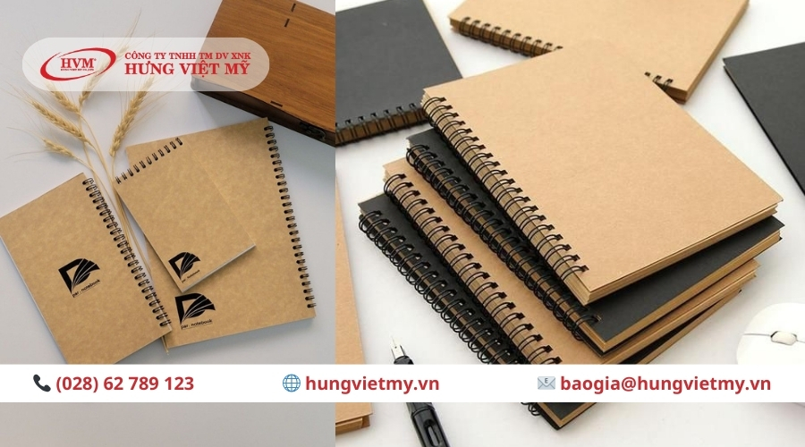 Sổ l&ograve; xo b&igrave;a kraft, thiết kế đơn giản, in logo doanh nghiệp