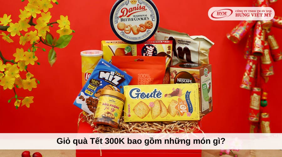 Giỏ quà Tết 300K gồm đa dạng các sản phẩm khác nhau