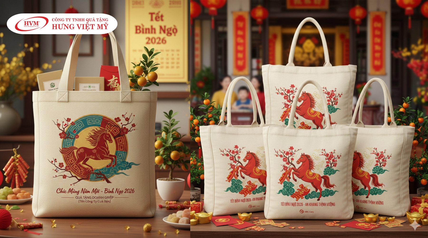 In túi canvas làm quà tặng doanh nghiệp Tết Bính Ngọ 2026