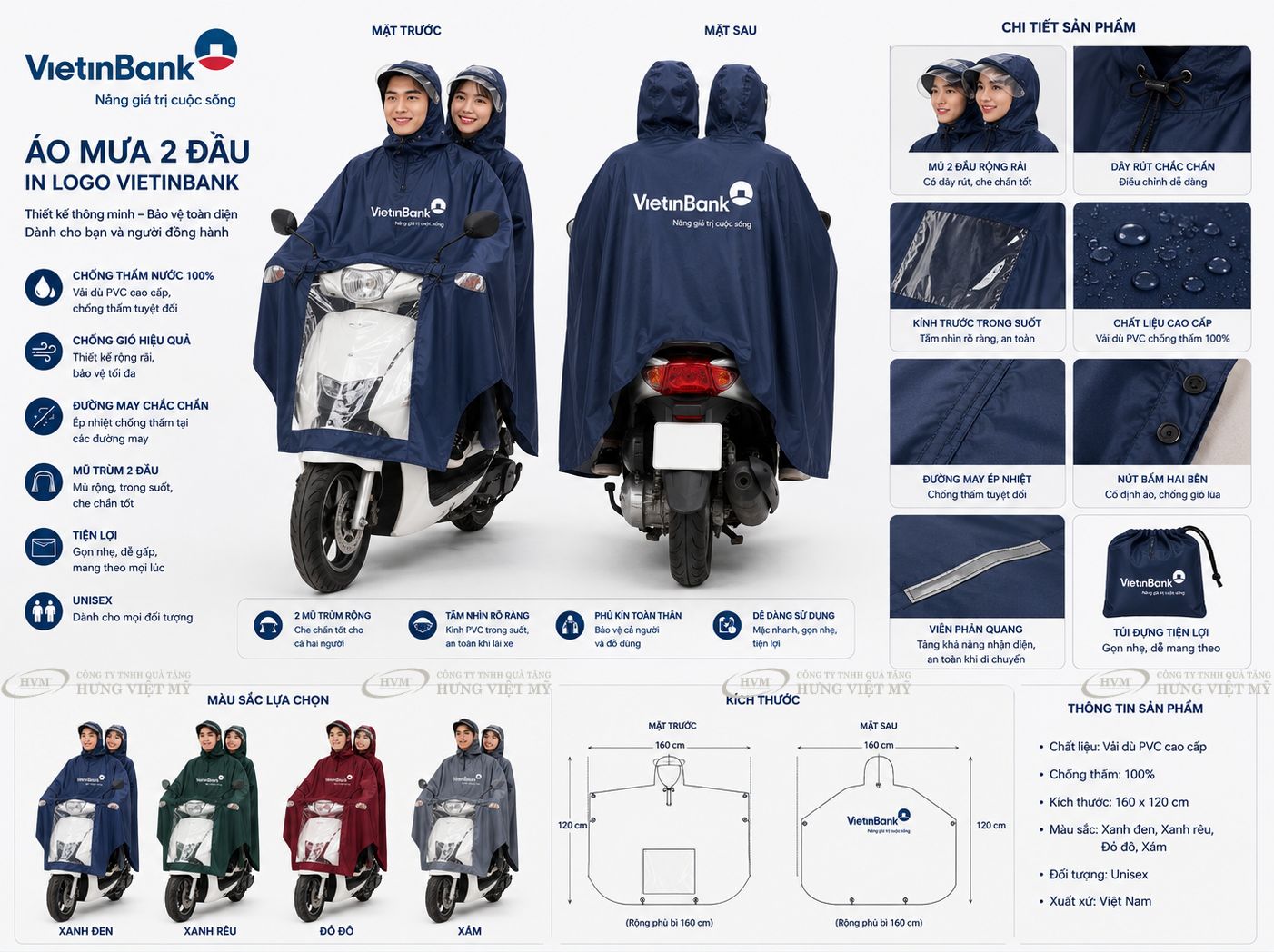 &Aacute;o mưa 2 đầu in logo ng&acirc;n h&agrave;ng Vietinbank