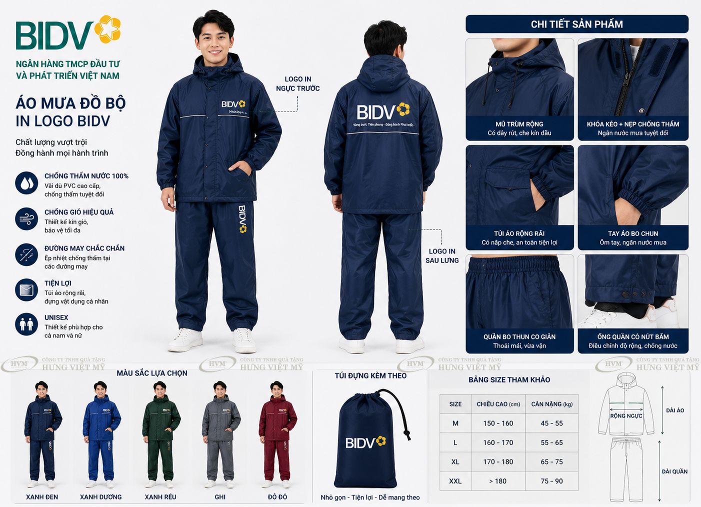 &Aacute;o mưa đồ bộ in logo ng&acirc;n h&agrave;ng BIDV