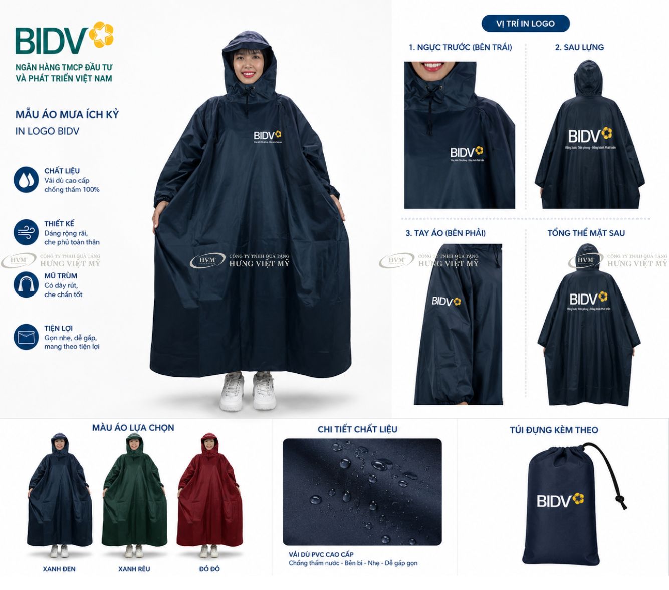 &Aacute;o mưa &iacute;ch kỷ in logo ng&acirc;n h&agrave;ng BIDV
