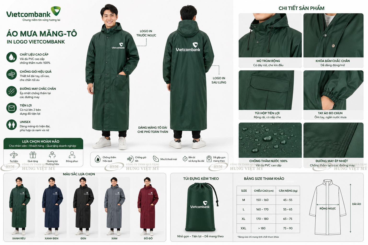 &Aacute;o mưa măng-t&ocirc; in logo ng&acirc;n h&agrave;ng Vietcombank