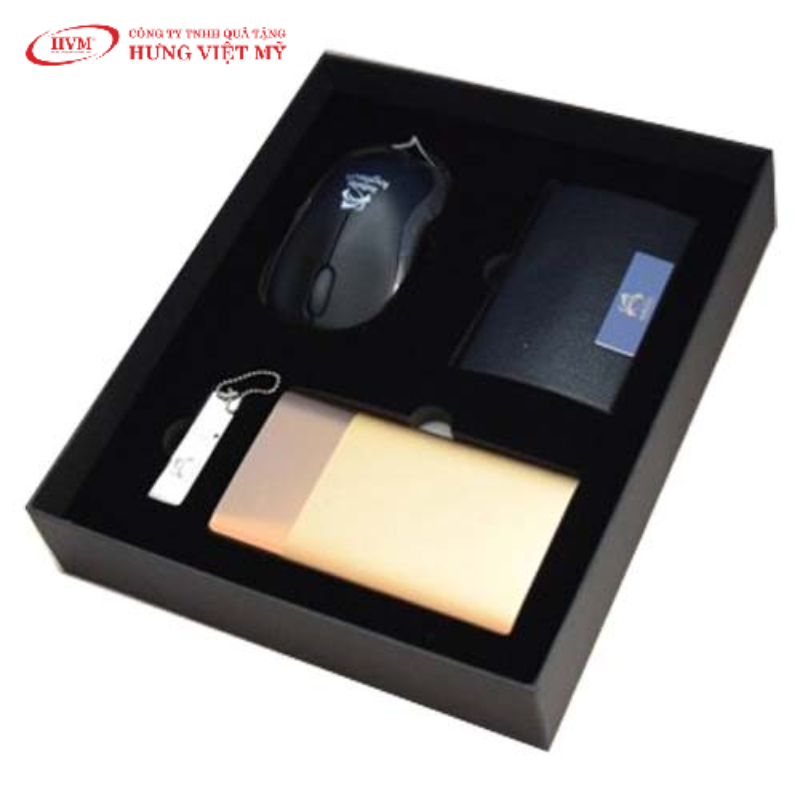 Bộ giftset - set qu&agrave; tặng c&ocirc;ng nghệ USB - Sạc dự ph&ograve;ng - Chuột kh&ocirc;ng d&acirc;y