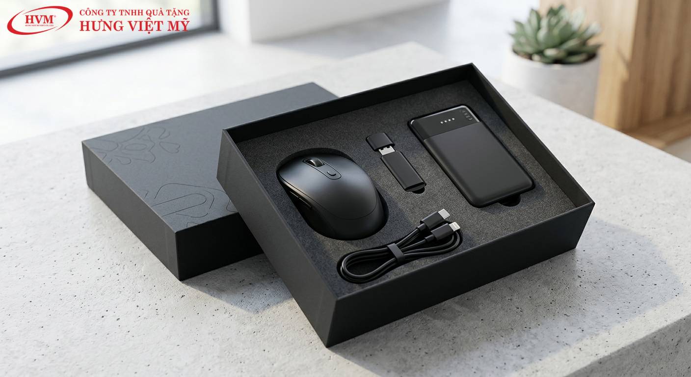 Bộ giftset - set qu&agrave; tặng c&ocirc;ng nghệ chuột kh&ocirc;ng d&acirc;y in logo