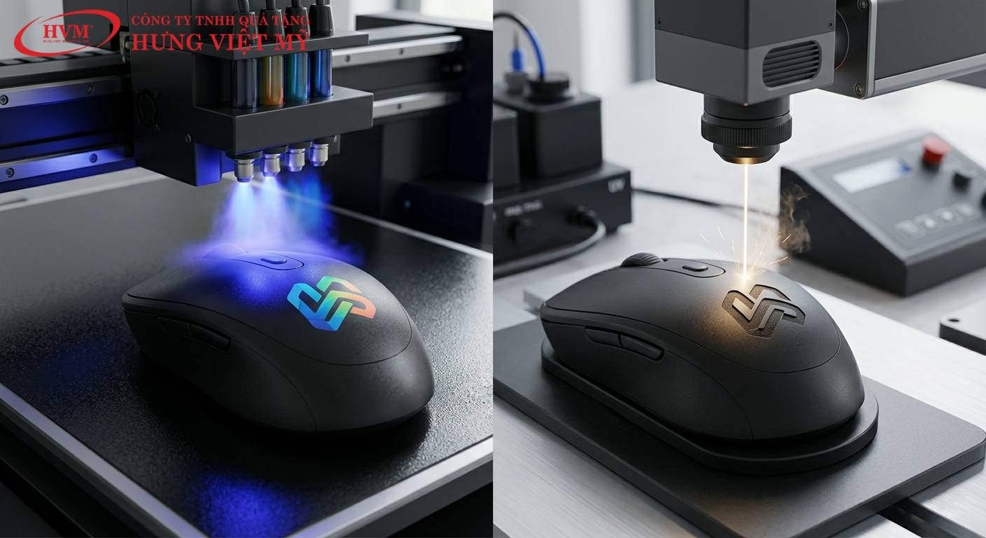C&ocirc;ng nghệ in logo l&ecirc;n chuột kh&ocirc;ng d&acirc;y tại Hưng Việt Mỹ