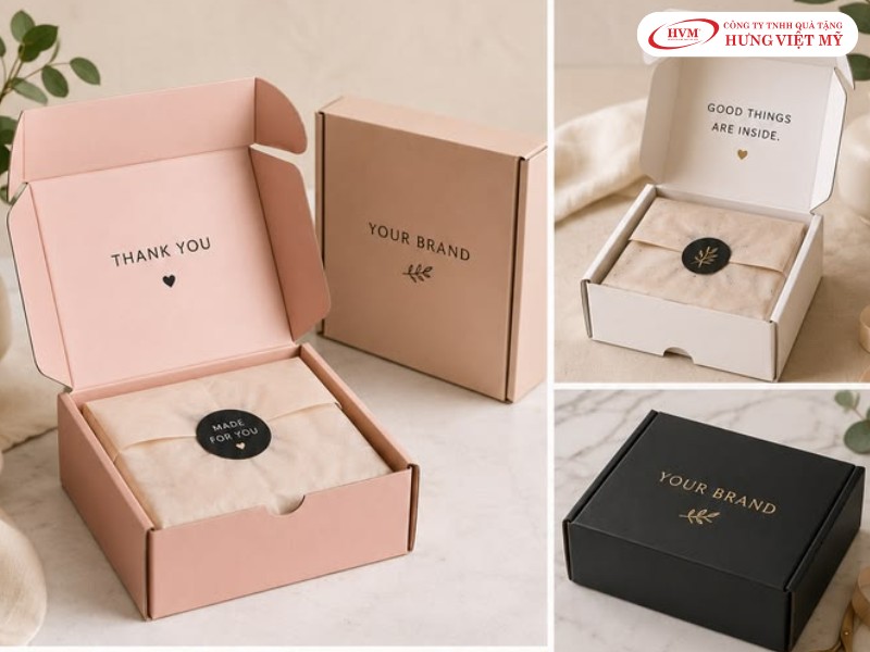 Kiểu dáng hộp nắp gập liền thân tiện lợi giúp các shop thời trang đóng gói hàng hóa nhanh chóng.