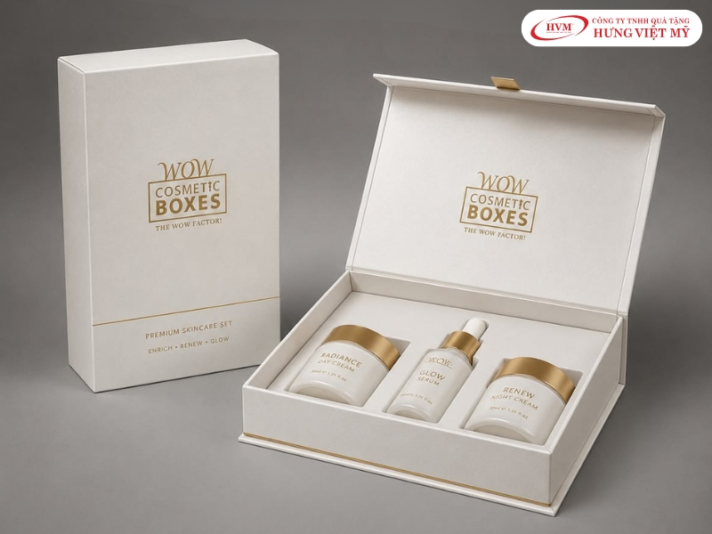 Hộp cứng mỹ phẩm chất liệu carton lạnh bồi giấy mỹ thuật