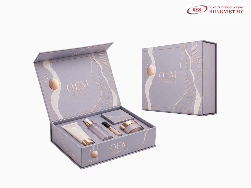 Hộp cứng nam châm đựng giftset skincare, phù hợp quà tặng doanh nghiệp