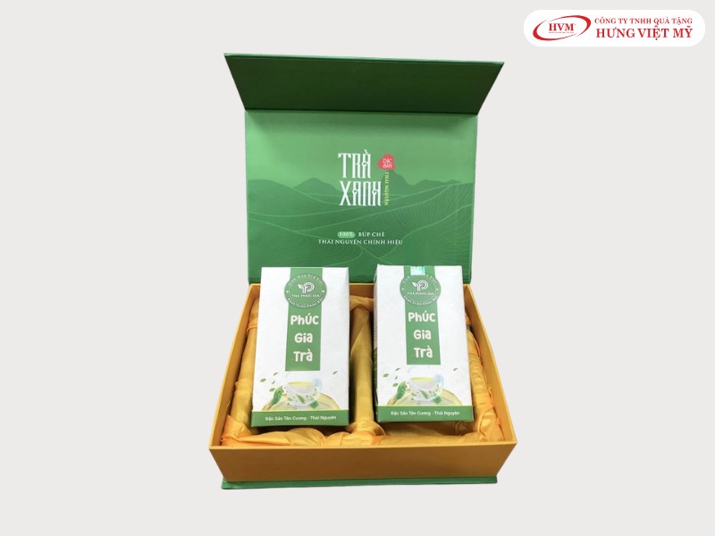 Hộp trà quà tặng nắp nam châm in logo doanh nghiệp theo bộ nhận diện.