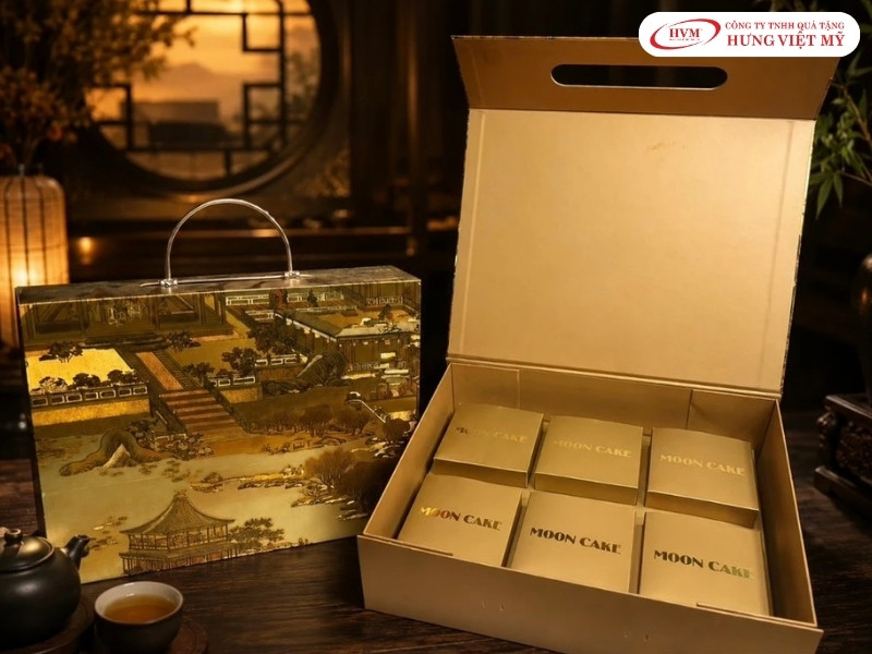 Hộp quà trung thu nắp gập nam châm bồi giấy mỹ thuật cao cấp