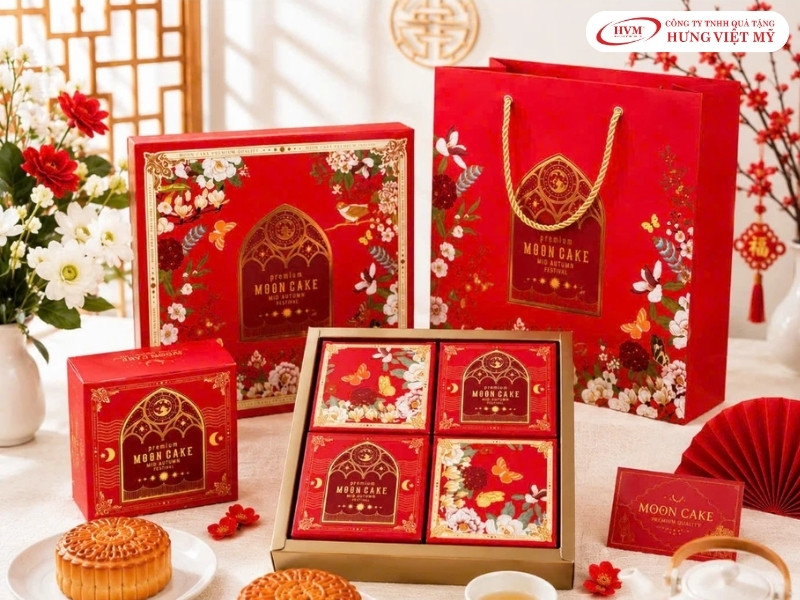 Mẫu hộp bánh trung thu âm dương bồi giấy mỹ thuật, in logo theo yêu cầu