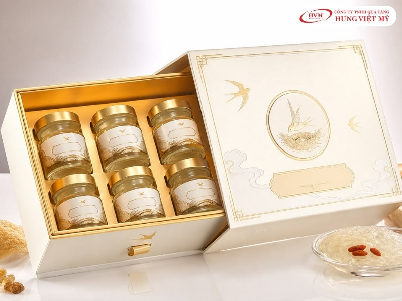 Mẫu hộp đựng yến sào nắp kéo kèm khay mút định hình hũ yến.