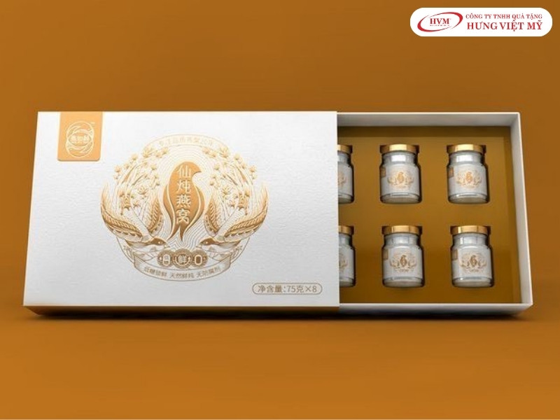 Hộp giấy đựng yến dạng bao diêm ngăn kéo hiện đại.