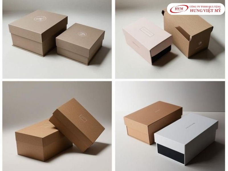 Giấy Kraft và Couche dùng cho hộp đựng giày in logo.