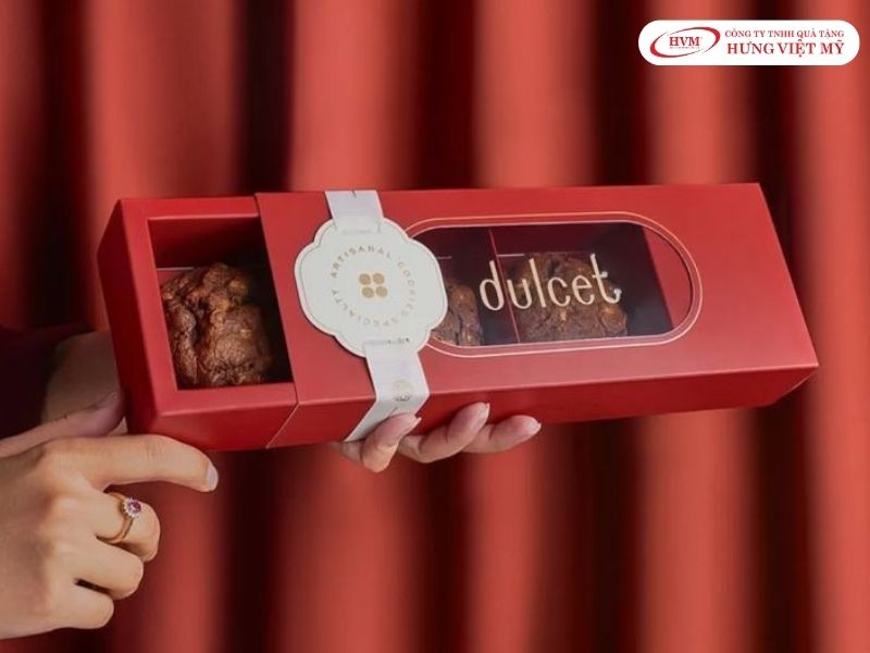 Hộp đựng bánh cookie kiểu ngăn kéo màu đỏ cao cấp, cứng cáp