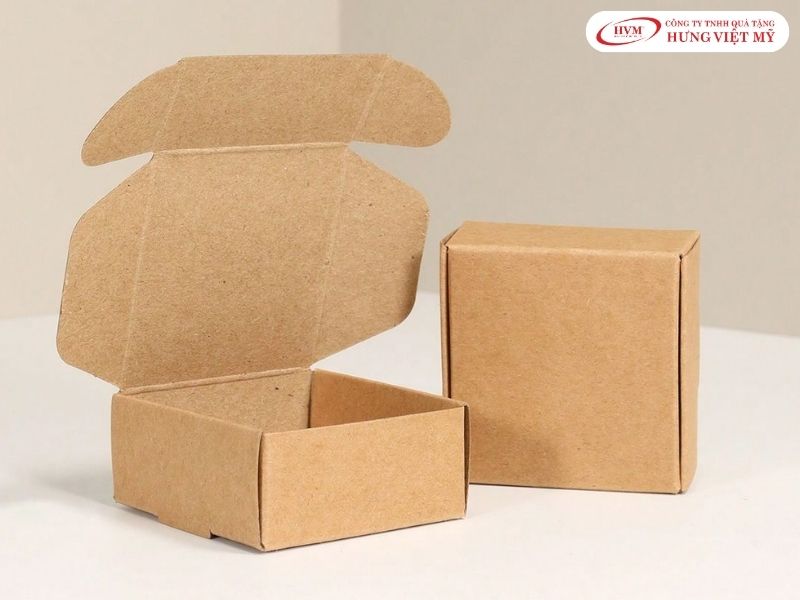 Chất liệu giấy Kraft nâu mộc mạc bồi sóng carton làm hộp nắp gài sống xanh.