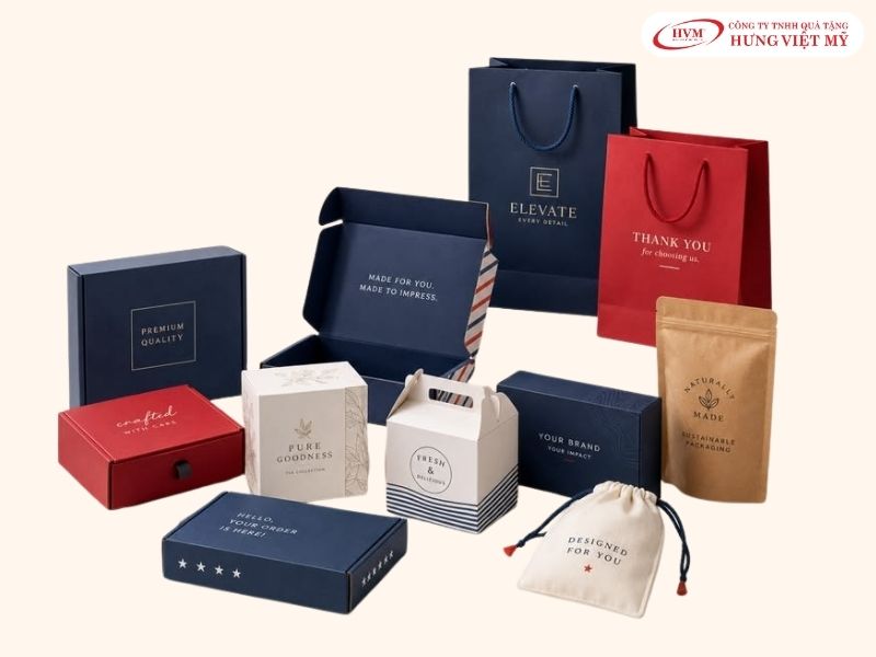 Mẫu hộp quà carton nắp gài ép kim logo sang trọng dùng cho Welcome Kit.