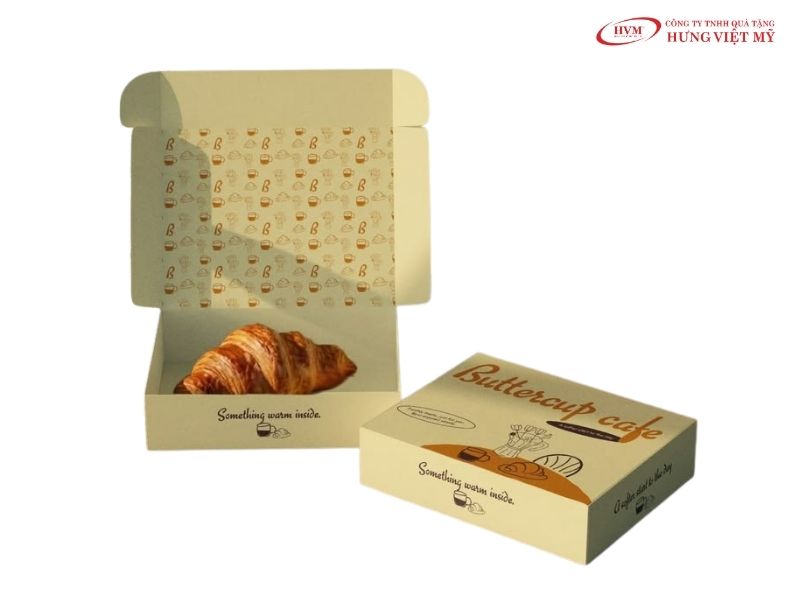 Mẫu hộp carton nắp gài in hình ảnh món ăn rực rỡ kích thích thị giác