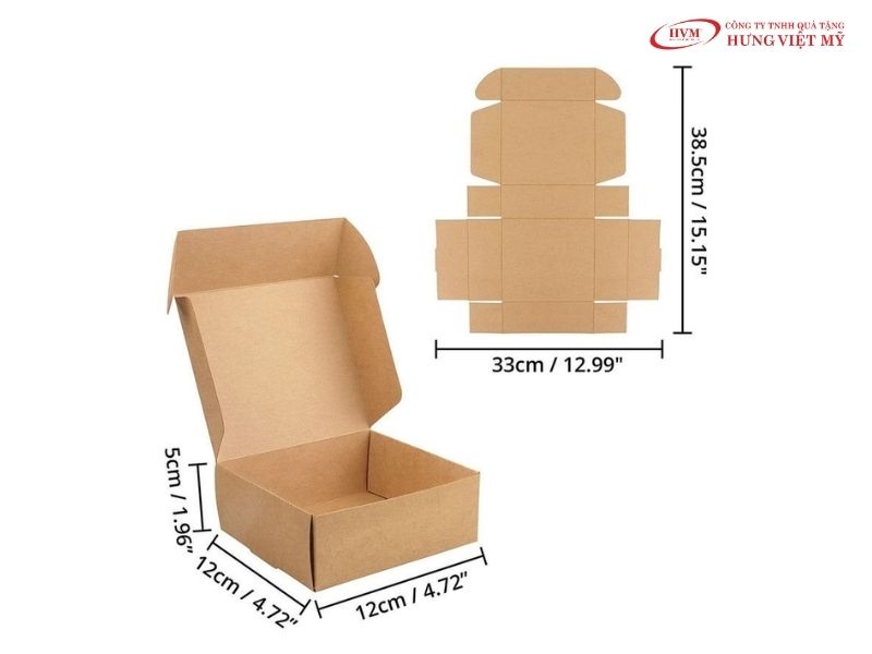 Quy cách mở nắp ngang vuông vức của kiểu dáng hộp nắp gài hông.