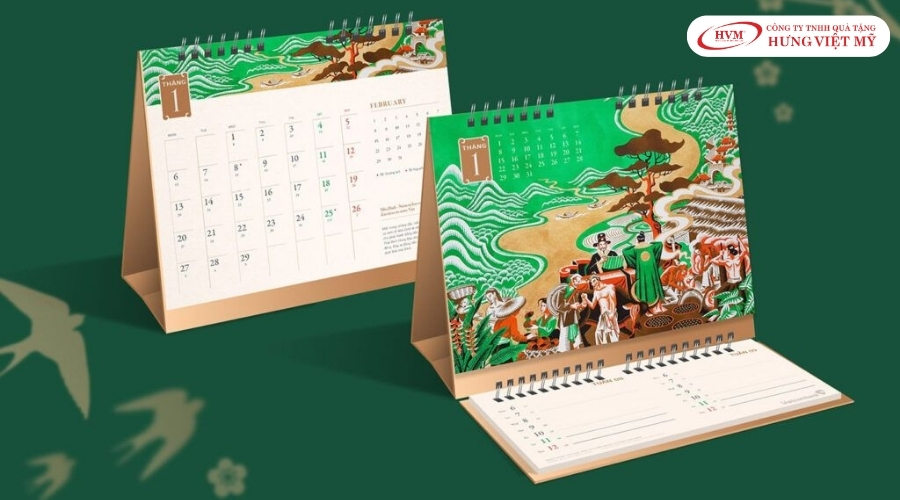 Mẫu lịch để bàn chữ A chủ đề phong cảnh danh lam thắng cảnh Việt Nam tươi sáng.
