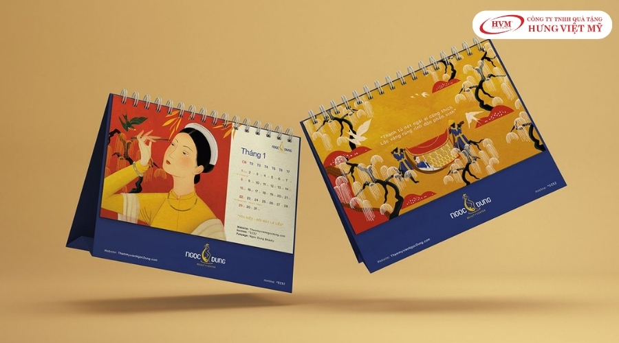Mẫu lịch Tết để bàn ép kim logo sang trọng làm quà tặng tri ân đối tác chiến lược.