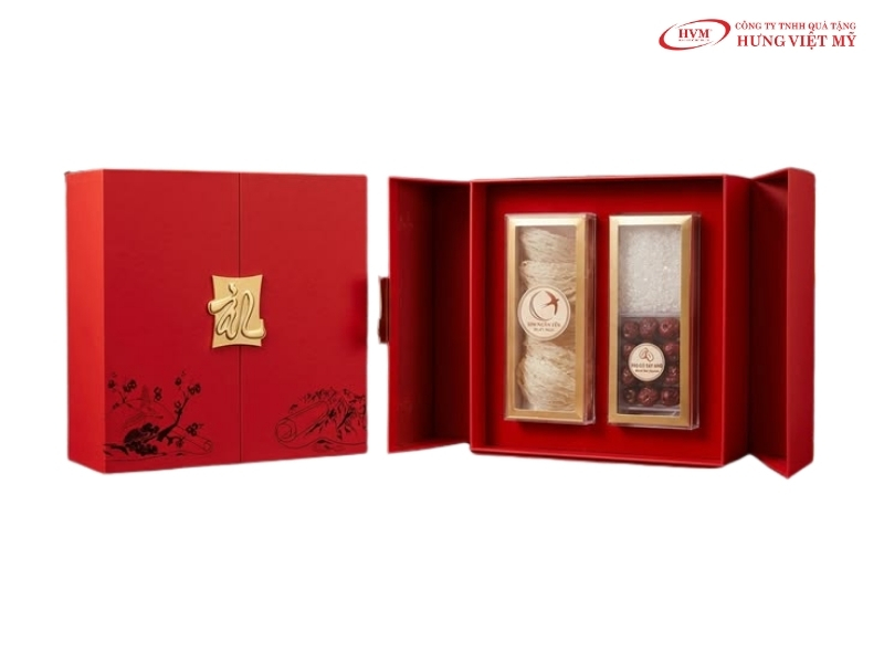 Hộp cứng cánh bướm mở nắp hông cao cấp đựng set yến sào cao cấp.