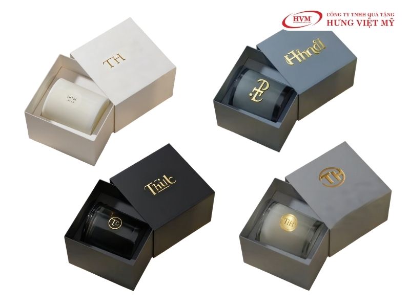 Hộp rút bao diêm trượt ngang sáng tạo đựng hũ nến thơm mini.