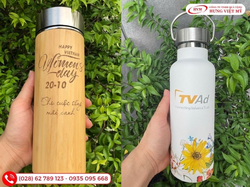 Bình giữ nhiệt in logo làm quà 20/10 cho nhân viên bền, dùng hằng ngày và quảng bá thương hiệu hiệu quả.