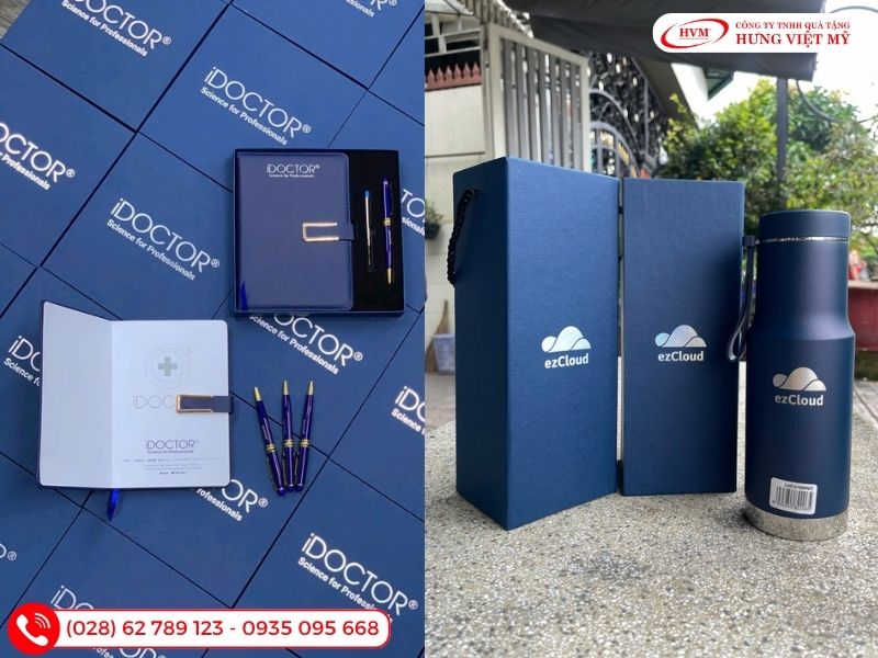 Set quà 20/10 gồm sổ tay và bút ký, bình nước dành cho nhân viên và khách hàng nữ.