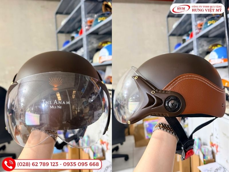 Mẫu nón bảo hiểm nửa đầu đạt chuẩn làm quà tặng 20/10 in logo công ty an toàn