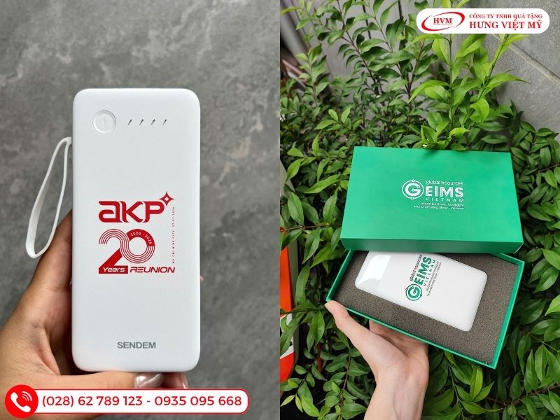 Pin sạc dự phòng in logo kèm hộp làm quà tặng 20/10 cho nhân viên thiết thực, nhu cầu dùng cao.