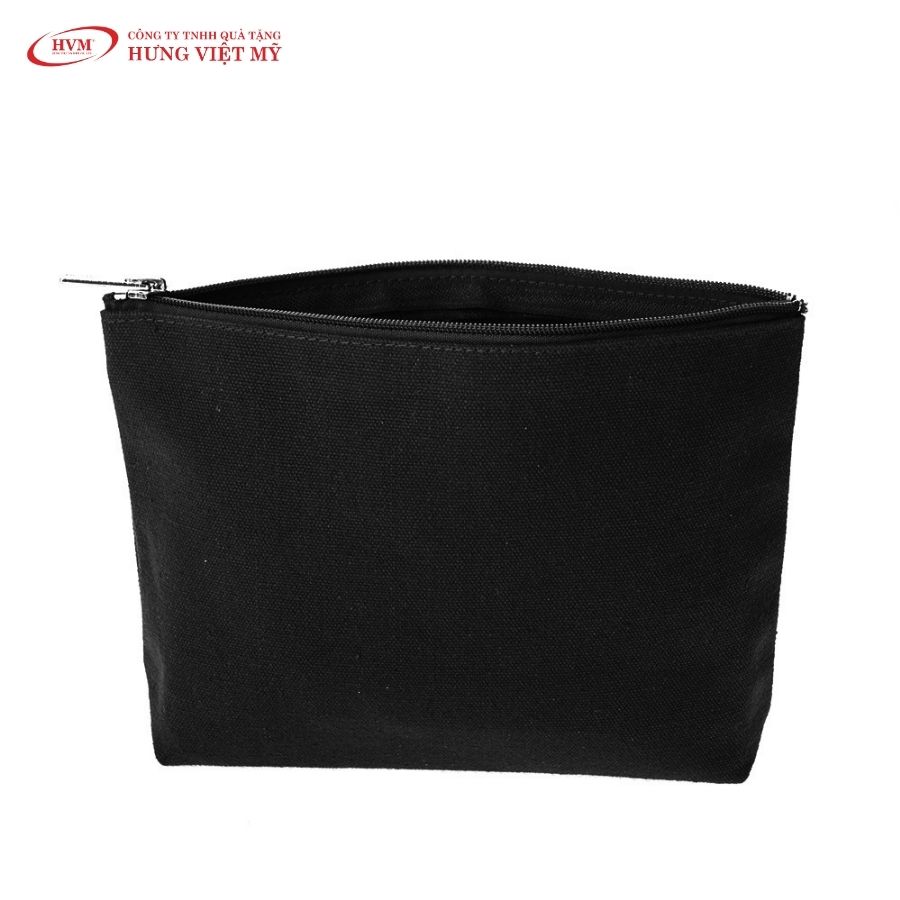 Mặt sau túi vải canvas đựng mỹ phẩm TC015 màu đen form đứng